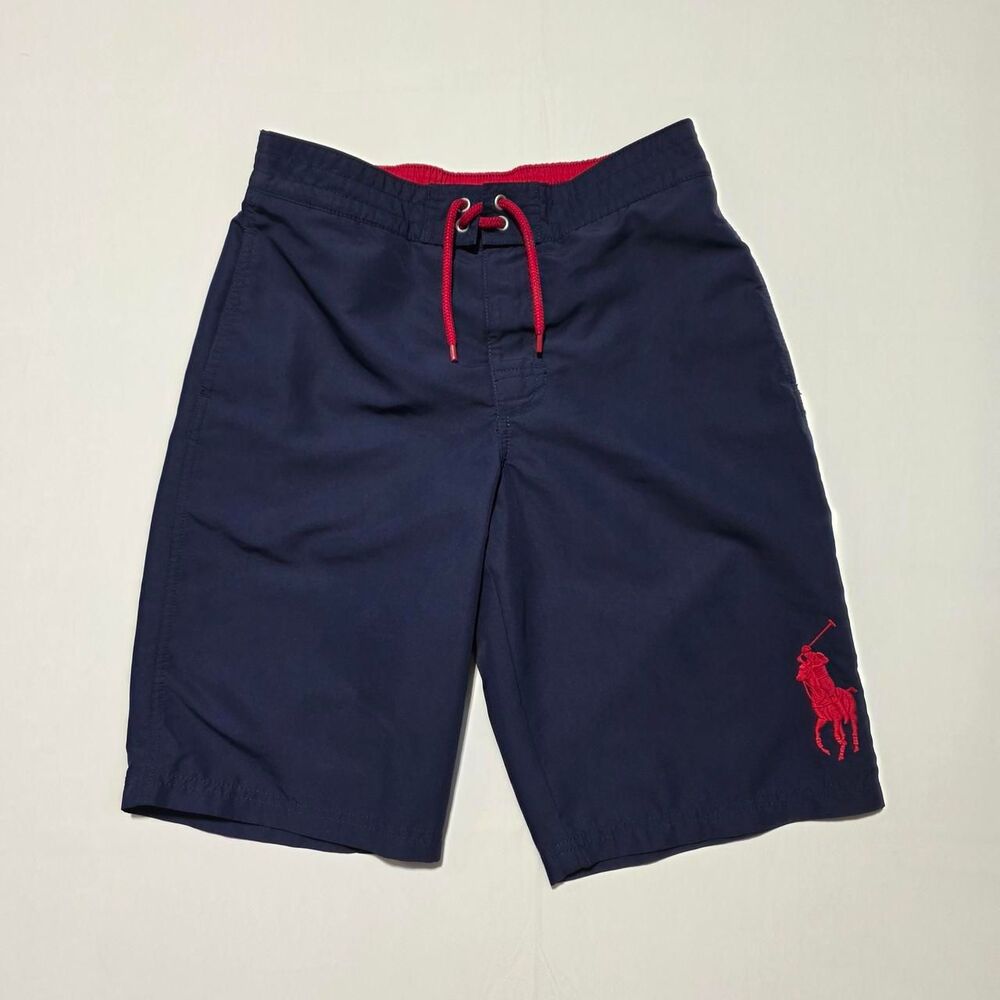 Polo Ralph Lauren boy's size large 14-16 swim shorts navy with big red pony